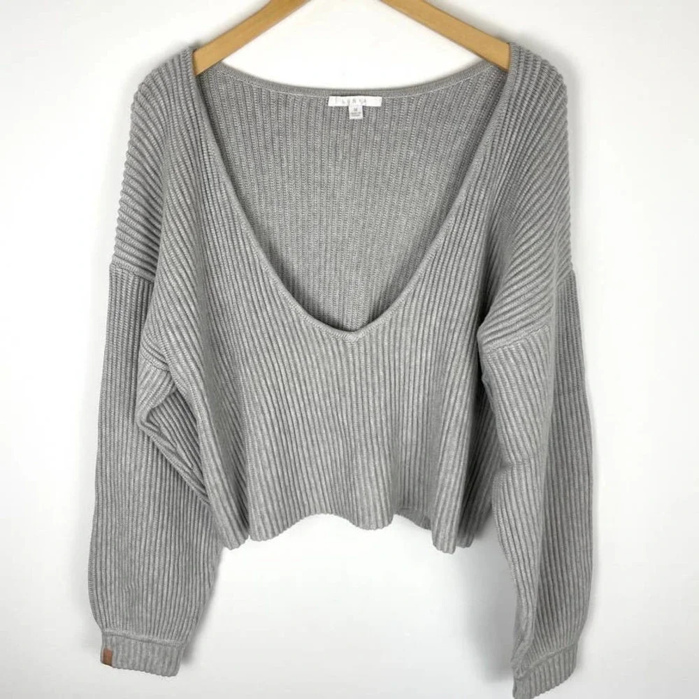 Lunya Cozy Cotton Silk Reversible Ribbed Pullover Sweater Mellow Grey Heather - Picture 5 of 15